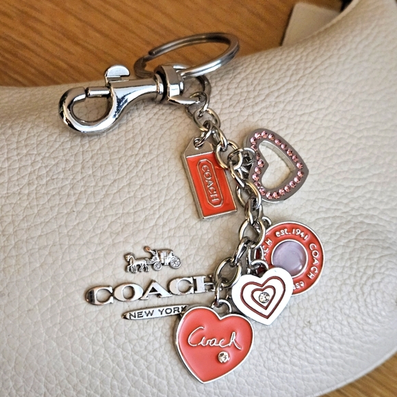 Coach Orange and Silver Heart Charm Keychain - Picture 1 of 5